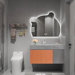Mueble de baño moderno de primera clase, tocador de baño, Color naranja y gris, personalizado