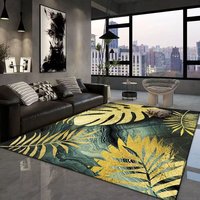 Tapis de sol en velours cristal à poils épais, motif feuilles tropicales, style luxueux, avec dos antidérapant pour salon et maison