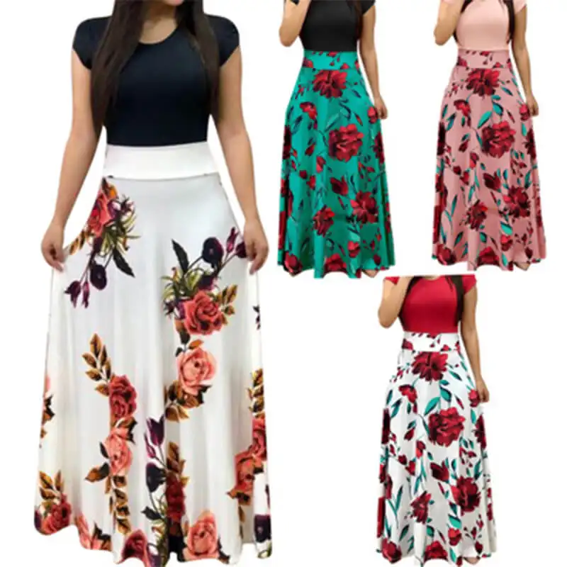 15 Colors Elegant Casual Fashion Sexy Ladies O-Neck Long Sleeve Women Dresses Maxi Floral Print Dress