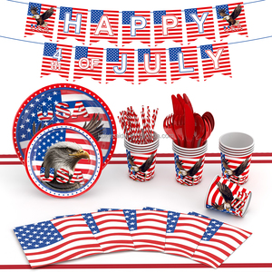 Nouvelles fournitures de fête du 4 juillet, fête de l'indépendance, style dessin animé, vaisselle jetable en papier, ensemble de décoration de table, drapeau, aigle, assiette, haute qualité - Product Image 5