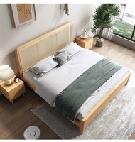 Base de lit double Queen Size pliable et réglable en hauteur, en bois de chêne massif sculpté à la main, style nordique Rosegia 2025