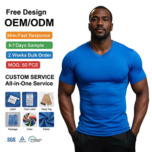 Fabricant de vêtements de sport pour hommes, ODM, broderie 3D personnalisée, usine, été, unisexe, anti-rétrécissement, haut de gamme, t-shirt de compression à <span class=keywords><strong>col</strong></span> en V pour hommes - Product Image 1