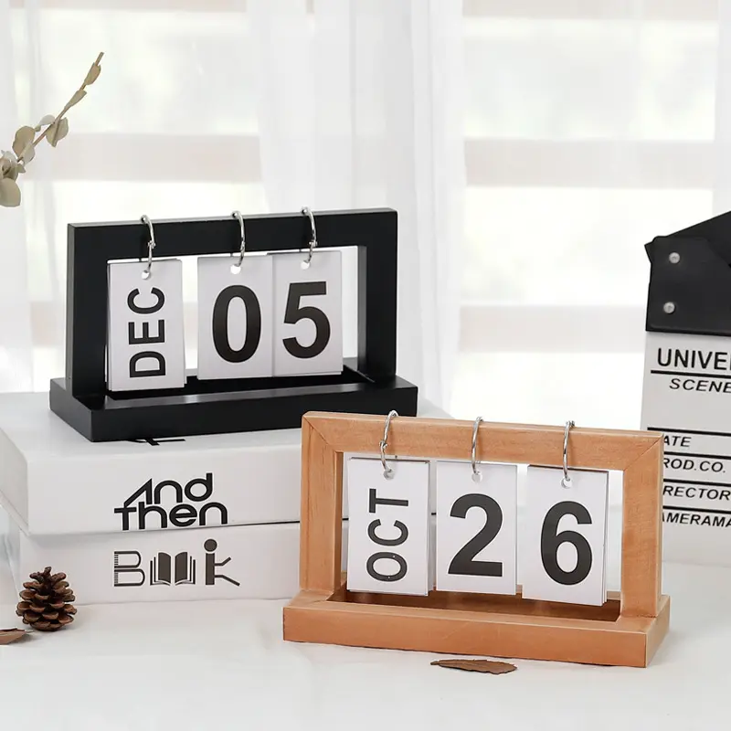 2020 artes rústicos personalizados quadro perpetual preto quadro de mesa de madeira calendário