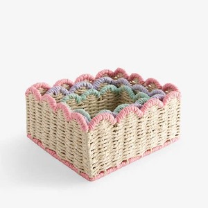 Stile giocoso tessuto di fanerogame di mare smerlato Mini cestino di stoccaggio Set di 3 cesti artigianali per soggiorno decorazione per la casa vivaio - Product Image 2