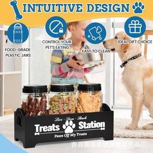 Caja de almacenamiento de comida para perros Treats Station con frascos de plástico y asa para organizar golosinas para mascotas - Product Image 3