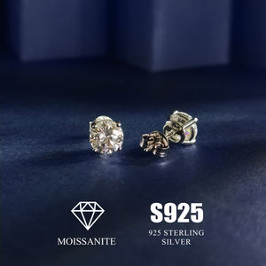 Klasik Rodyum Kaplama S925 Ayar Gümüş Stok Küpeler Lüks Yuvarlak VVS Moissanit Laboratuvarda Yetiştirilmiş Elmas Kadın Küpe - Product Image 3