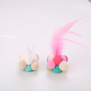 Handmade Eco-Friendly Colorful Polyester & Feather Elastic Bell Ball <b>Interactive</b> <b>Cat</b> <b>Toy</b> for Movement Play - Product Image 1