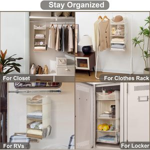 Organisateur de placard suspendu à 3 étagères en tissu rectangulaire pour chambre à coucher, type crochet de rangement pour vêtements - Product Image 5