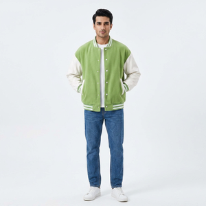 Blouson universitaire de luxe pour homme, imprimé, col montant, 100 % coton tricoté, respirant, hiver, boutons sur le devant, poches, personnalisable - Product Image 1