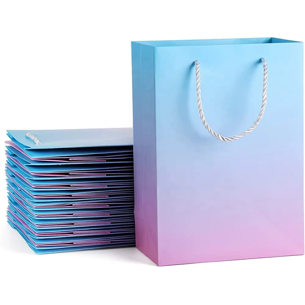 주문 로고 인쇄 파란 분홍색 기온변화도 색깔 포장 종이 선물 부대 쇼핑 백 마분지 부대