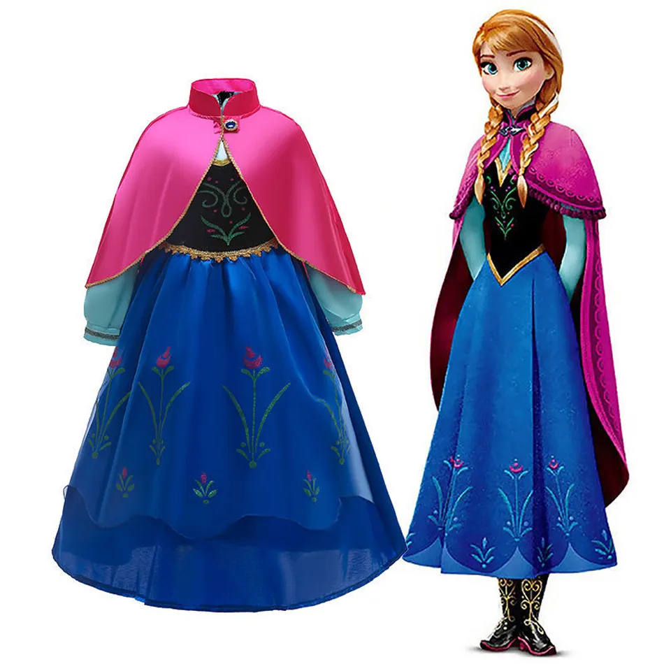 Abiti dolcevita estivi per ragazze fata vestire con Rose Cape Girls Anna Elsa Dress Fancy Princess Costume