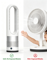 Kipas Angin Tanpa Baling-Baling YEYUN Portabel dengan Timer 9 Jam, Ultra Senyap, Kontrol Sentuh & Remote, Kipas Berdiri Tanpa Daun untuk Kamar Tidur & Rumah