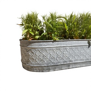 Hot Selling Oval Metal <b>Planters</b> With Embossed Pattern Decorative Garden Plants and Flower Metal Tub Garden <b>Planters</b> Pots - Product Image 2