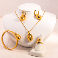 Parure de Bijoux Femme en Acier Inoxydable Or 18 Carats Perle Coquillage Zircon Trèfle Papillon Cœur Pendentif Collier Bagues Boucles d'Oreilles Bracelet