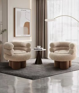 Fauteuil <span class=keywords><strong>de</strong></span> loisirs individuel nordique en tissu laine d'agneau rouge, design moderne pour appartement, chambre, <span class=keywords><strong>salle</strong></span> à manger, <span class=keywords><strong>salle</strong></span> <span class=keywords><strong>de</strong></span> <span class=keywords><strong>sport</strong></span> et extérieur - Product Image 6