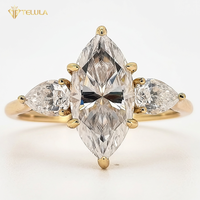 Bague TELULA pour femme, classique, en argent sterling 925 plaqué or, sertie de moissanite taille marquise de 3 carats
