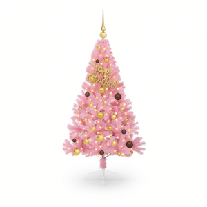 Sapin de Noël artificiel pré-éclairé de 59,06 pouces en PVC rose avec lumières LED blanc chaud, base décorative pour intérieur - Product Image 1