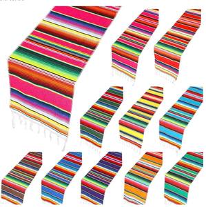 Camino de mesa arcoíris, camino de mesa mexicano, banquete de hotel y decoraciones de boda, camino de mesa mexicano con flecos - Product Image 2