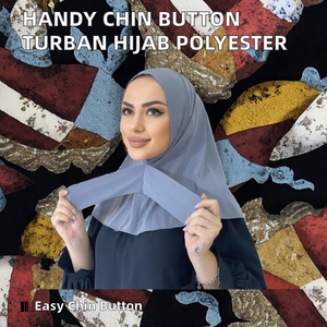 Venta al por mayor de fábrica: Nuevo y práctico turbante de poliéster con diseño de botón en la barbilla para mujeres musulmanas, hiyab instantáneo Hegira para mujeres malayas e indonesias. - Product Image 3