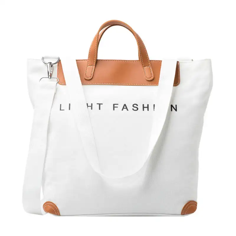 Custom Printed Logo Casual Shoulder Bags Solid Color Large Capacity Women Canvas Tote Bag