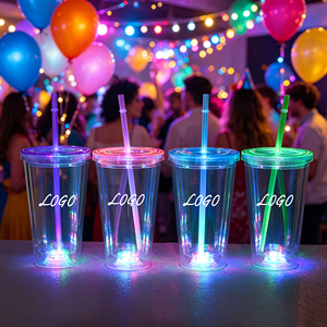 Vaso de Plástico Luminoso de 16oz, Colorido, Resistente al Agua Hirviendo, Apto para Alimentos, Reutilizable, con Tapa, Apto para Jugo, Leche, Té, Café - Product Image 1