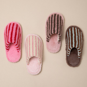 <span class=keywords><strong>Pantofole</strong></span> da donna in cotone a punta chiusa, a righe, con dettagli a contrasto, in peluche, per casa, stile Dopamine - Product Image 1