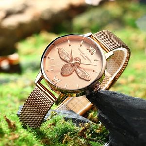 Reloj de Lujo para Mujer Hannah <span class=keywords><strong>Martin</strong></span> 2026, Conjunto de Reloj y Brazalete con Esfera de Abeja Grabada en 3D, Reloj de Vestir Clásico Informal para Mujer, Oro Rosa, 31 mm - Product Image 3
