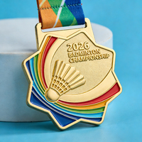 Médailles de badminton personnalisées en alliage de zinc métallique durable avec logo en émail 3D, plaqué or, argent, cuivre