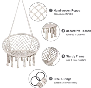 Silla hamaca de macramé moderna para exteriores, cojines de cuerda de algodón tejidos a mano, mecedora relajante para bebé para dormitorio, parque, red de pesca - Product Image 4