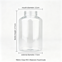 Pot en plastique transparent à large ouverture de 700 ml avec bouchon à vis moleté vertical blanc pour l'emballage de friandises pour animaux de compagnie et d'aliments secs