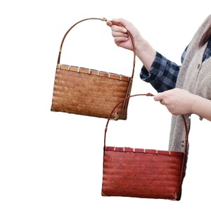 Handmade Bamboo Woven Basket Oval Red Bohemian Style Women's Tote Bag Storage For Tea Set Fruit Household Use - Product Image 5