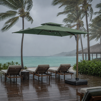 Parasol cantilever en aluminium à manivelle, design contemporain, avec éclairage LED intégré, pour cour, terrasse, hôtel, usage extérieur