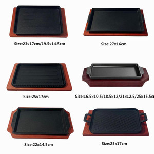 OEM ODM铸铁炊具煎锅烹饪牛排板铸铁烤锅铁板木质底座 - Product Image 4