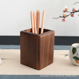 Portalápices Rectangular de Madera de Nogal Negro Estilo Chino Minimalista, Organizador de Escritorio para Oficina y Almacenamiento de Papelería - Product Image 1