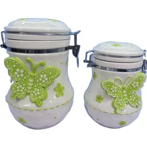 手绘蝴蝶形陶瓷蜜罐，迷你蜜罐，蜂蜜批发罐