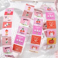 Kawaii Square Washi Tape Roll Pita Stiker Dekoratif Pola Kotak Buah Hewan Kartun Lucu untuk Jurnal Scrapbook