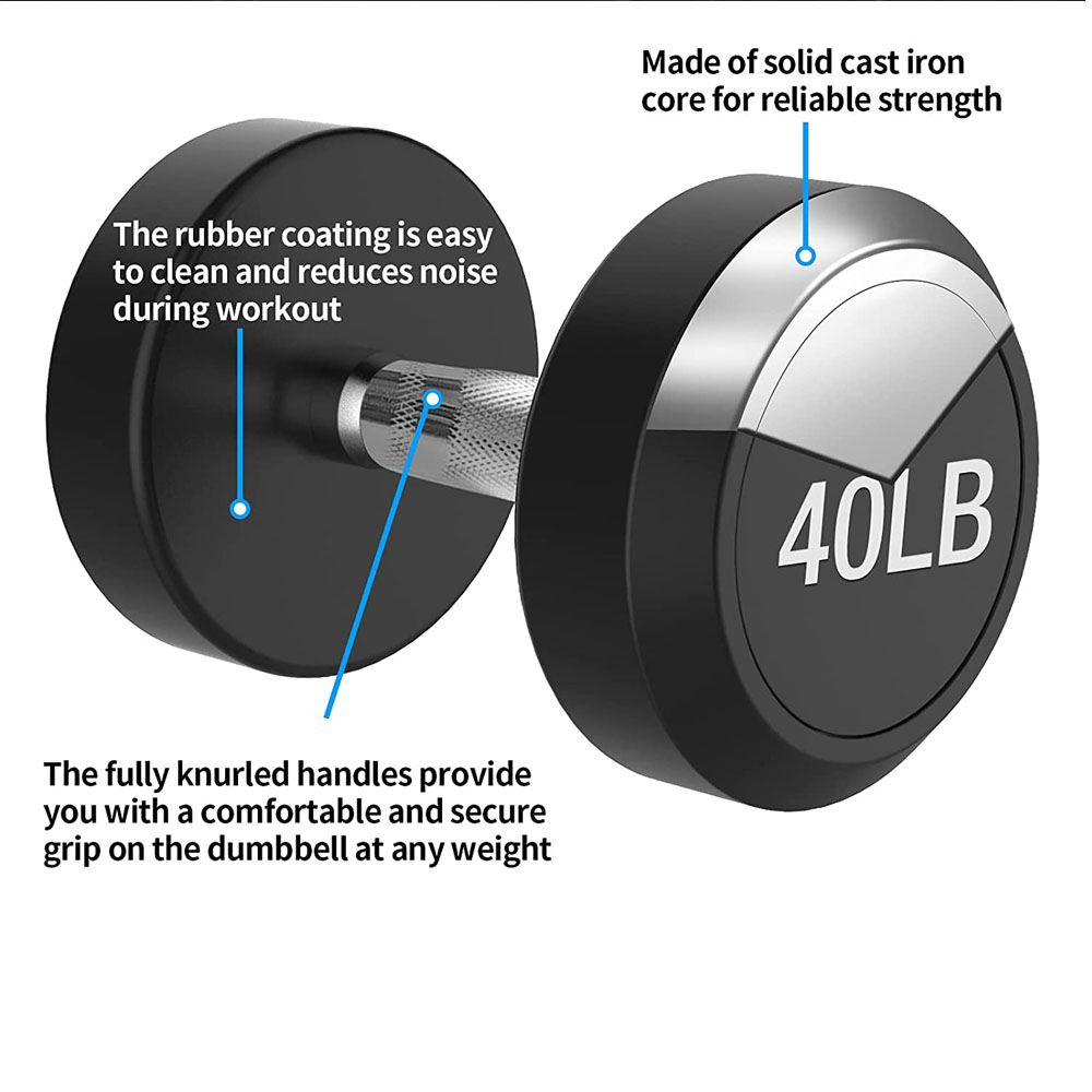 ラバーコーティングされたラウンドダンベル2個セット、ホーム