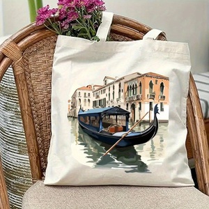 Bolsa de mano reutilizable de gran capacidad con estampado de góndola y arquitectura de <span class=keywords><strong>Venecia</strong></span>, perfecta para ir de compras, ir a la playa y para el uso diario. - Product Image 1
