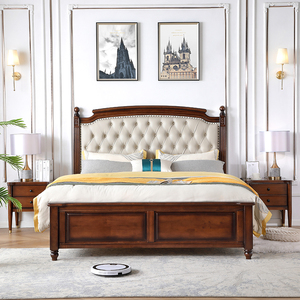 Lit moderne de style <span class=keywords><strong>français</strong></span> simple, 1,8 m, couleur noyer, style américain, luxe léger, rétro, capitonné en cuir, pour chambre principale - Product Image 1