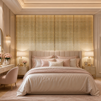 Panneau de verre décoratif translucide en verre feuilleté trempé, à motif grille dorée et tissage à bandes, pour mur de chambre à coucher