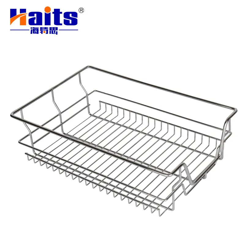 Krom kaplama tel çekin dolap sepetleri slaytlar ile katlanabilir Metal tel sepet donanım mobilya