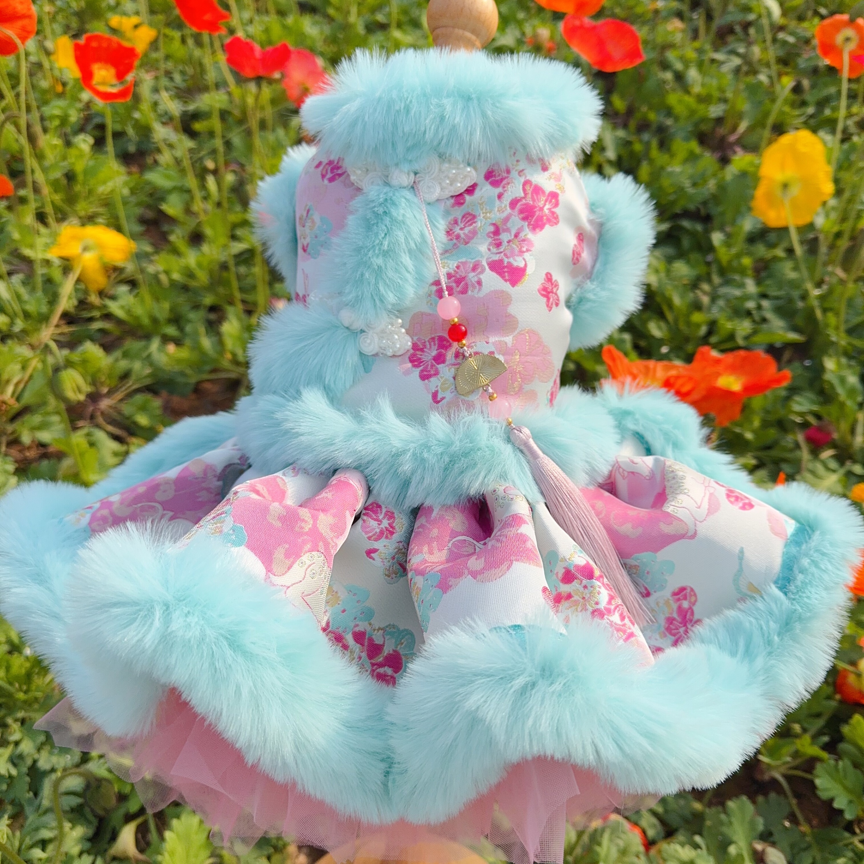 Cheongsam D con forro polar y sombra de ciervo rosa y azul