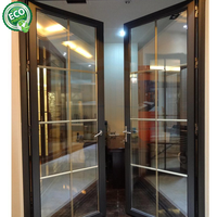 Portes d'entrée doubles en aluminium imperméables à double vitrage de l'usine de Foshan