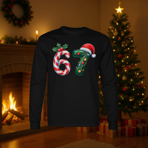 Six Seven 67 Pijamas navideños de manga larga con diseño de meme y frase humorística - Product Image 3