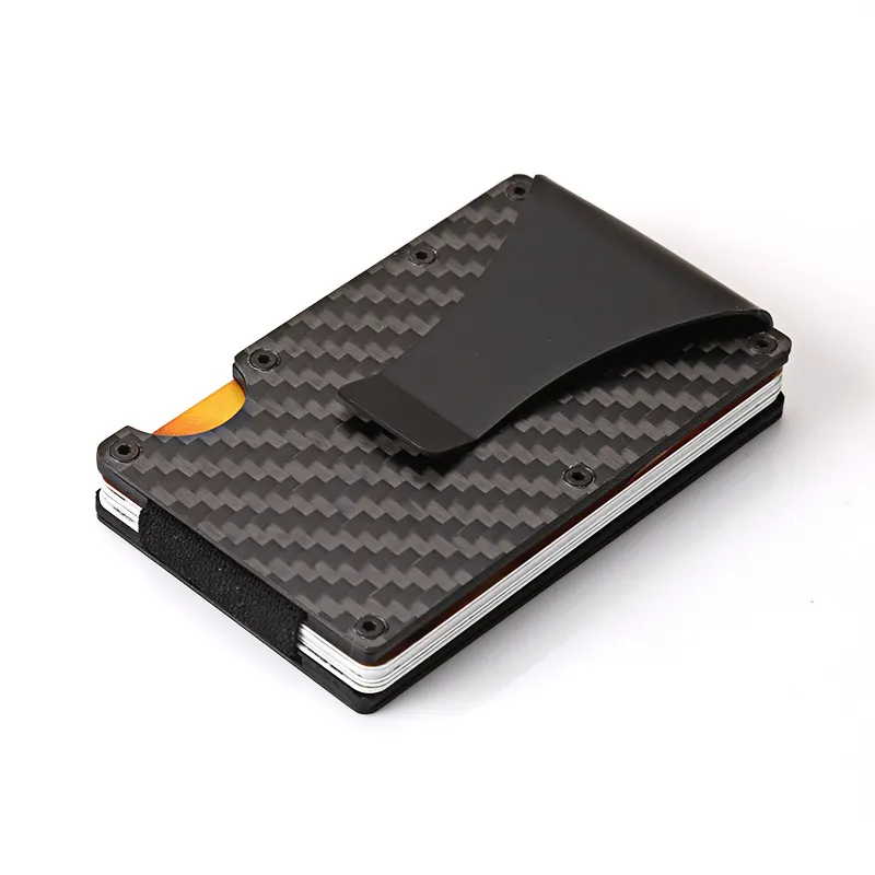 Toptan özel erkekler Minimalist ince karbon fiber para klip kartlıklı cüzdan RFID engelleme alüminyum metal para kıskacı