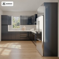 Meuble de cuisine sur mesure à finition ultra brillante, aménagement en L moderne et luxueux, rangement par tiroirs, livraison en kit et boîtes de rangement en MDF
