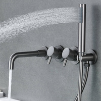 Ensemble de robinet de baignoire mural à double poignée en acier inoxydable 304 avec finition gris pistolet et douchette