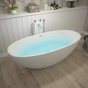 Bak mandi akrilik biru berdiri bebas berwarna bak mandi permukaan padat resin warna-warni bak mandi rumah mewah berdiri bebas oval untuk pria