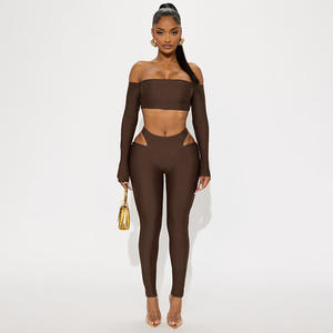 2025 गर्म लड़की <span class=keywords><strong>2</strong></span> टुकड़ा कंधे की लंबी आस्तीन फसल शीर्ष और खोखली पैंट सेट सेक्सी महिलाओं के दो टुकड़े सूट - Product Image 6