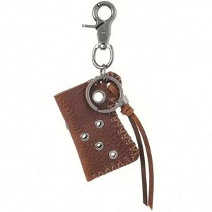 Punk Style PU Leather Lighter Case with <b>Keychain</b> - Handmade Stitch for Outdoor Camping, Hiking - Product Image 6